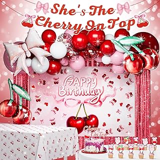 Cherry and Bows Birthday Decorations Set, Sweet & Elegant Coquette Party...