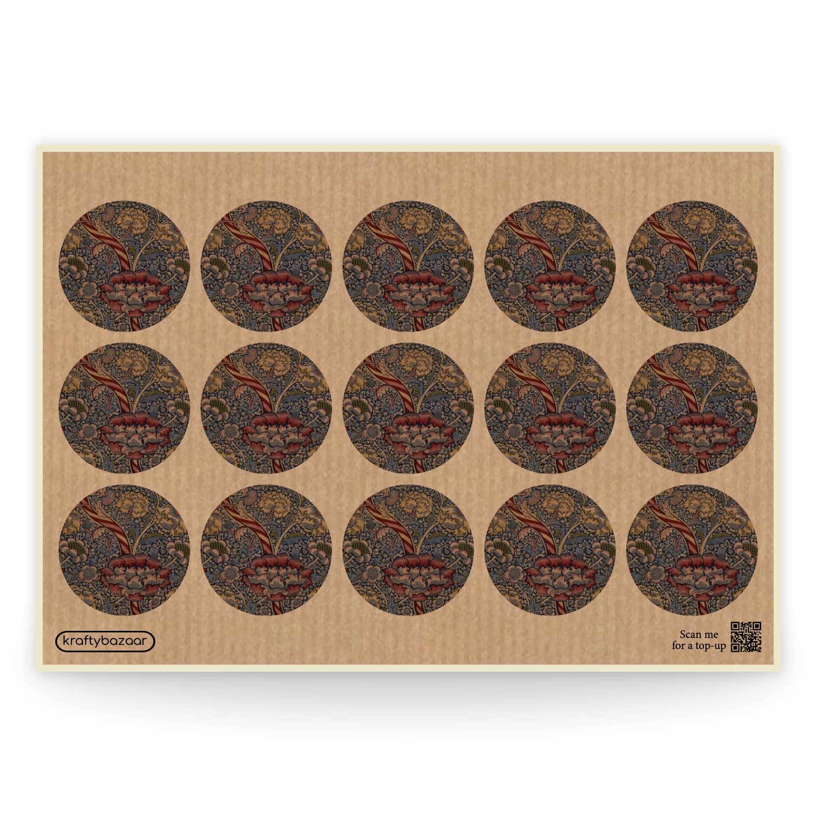 William Morris Blue Madder Paper Labels, 37mm Self-Adhesive Stickers, Multipack Stationery Craft Decor Labels (Kraft Paper Labels, Pack of 90 Labels)