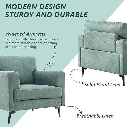 Miniatura 14 de CDCASA Juego de 2 sillas decorativas de tela de lino de gran tamaño, modernas de mediados de siglo, cómodas sillas tapizadas, sillas de lectura para