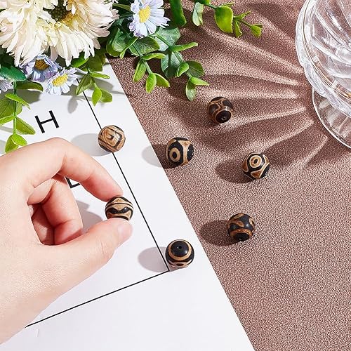 Miniatura 3 de OLYCRAFT 7 cuentas de estilo tibetano dZi con agujero de 0.059 pulgadas de diámetro de ágata natural, cuentas sueltas de ágata redonda tibetana para