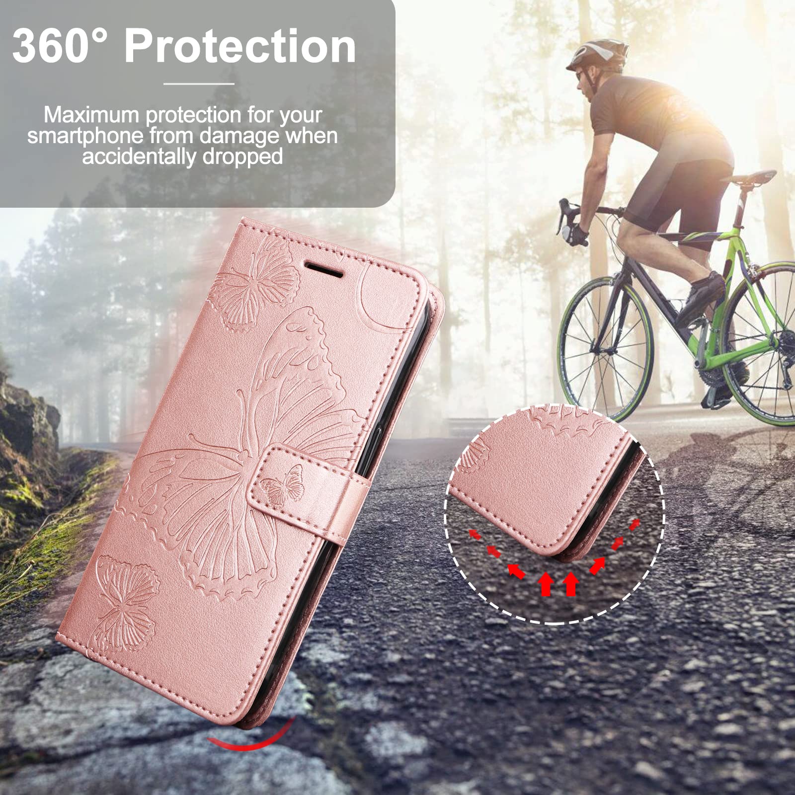 Google Pixel 8 Case, Butterfly Printed PU Leather Magnetic Wallet Case, Flip Case for Google Pixel 8, Rose Gold - 4