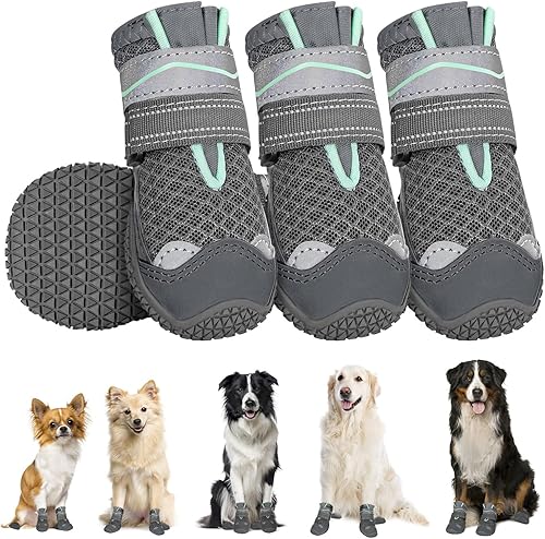 Miniatura 10 de SlowTon Zapatos para perros grandes, pequeños y medianos, botas impermeables para pavimento caliente de verano, protector de patas para caminar al