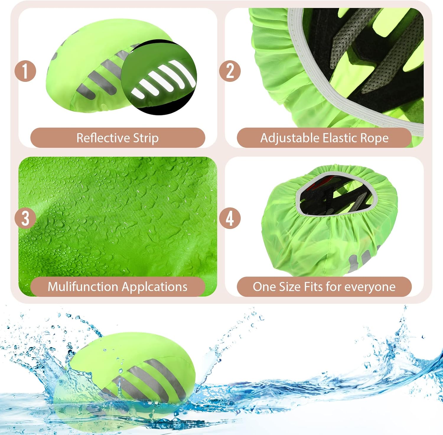 6 Pcs High Visibility Bike Helmet Cover Waterproof Bicycle Helmet Rain Cover with Reflective Stripe Cycling Helmet Cover Rainproof Windproof Dustproof Bike Helmet Accessories for Men Women (Green) : Sports & Outdoors