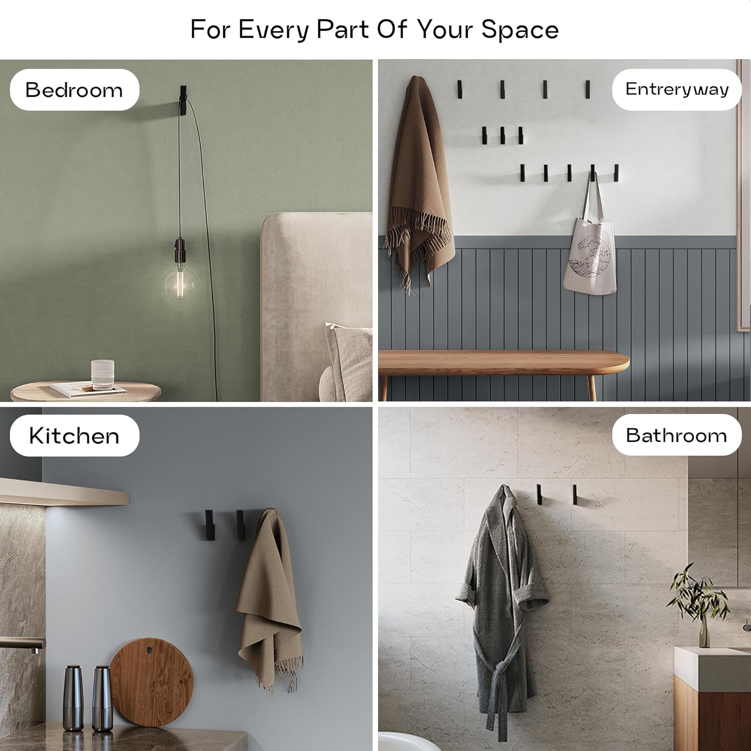 Wood Wall Hooks - Set of 4 - Solid Black Walnut Wood Coat Hooks for Hanging Hat, Purse, Backpack, Bag, Jacket - Modern Farmhouse Decor for Wall and Practical Entryway Hooks (Walnut) - Image 8