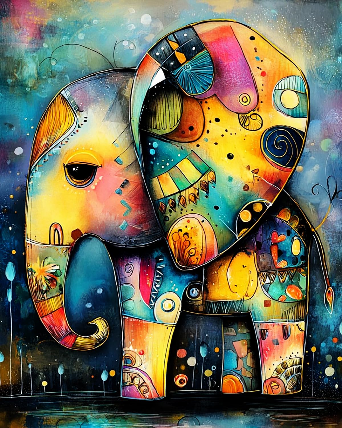 LIUBAISHI Paint by Numbers for Adults, Colourful Elephant Theme, 40x50 cm Acrylic Canvas Kit with Brushes and Paints, 240g