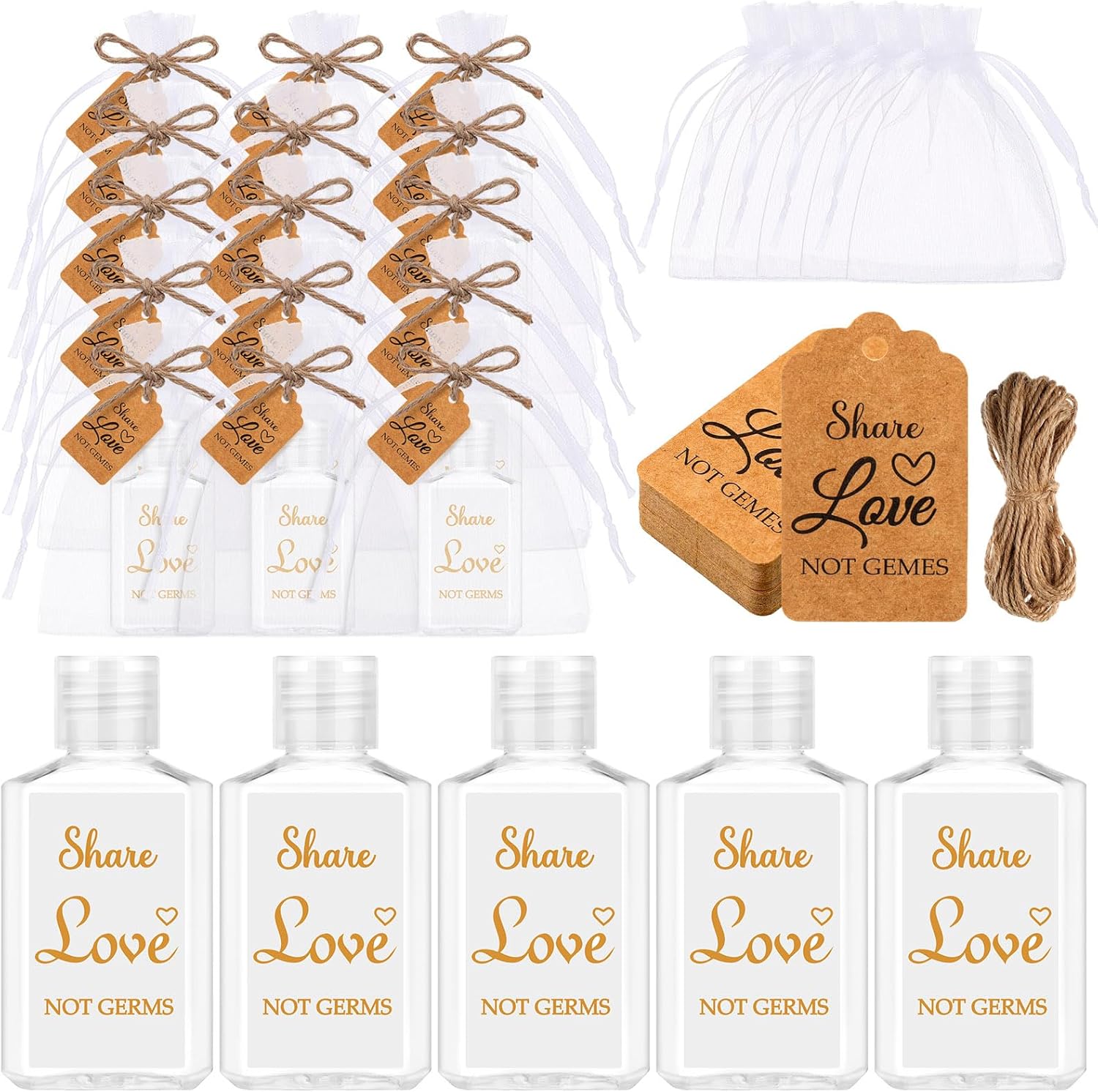 50 Sets Empty Mini Hand Sanitizer Bottles Bulk 2oz Empty Hand Sanitizer Travel Size Wedding Favors for Guests with Organza Bags Thank You Tags for Woman Employees(Eucalyptus, Black)