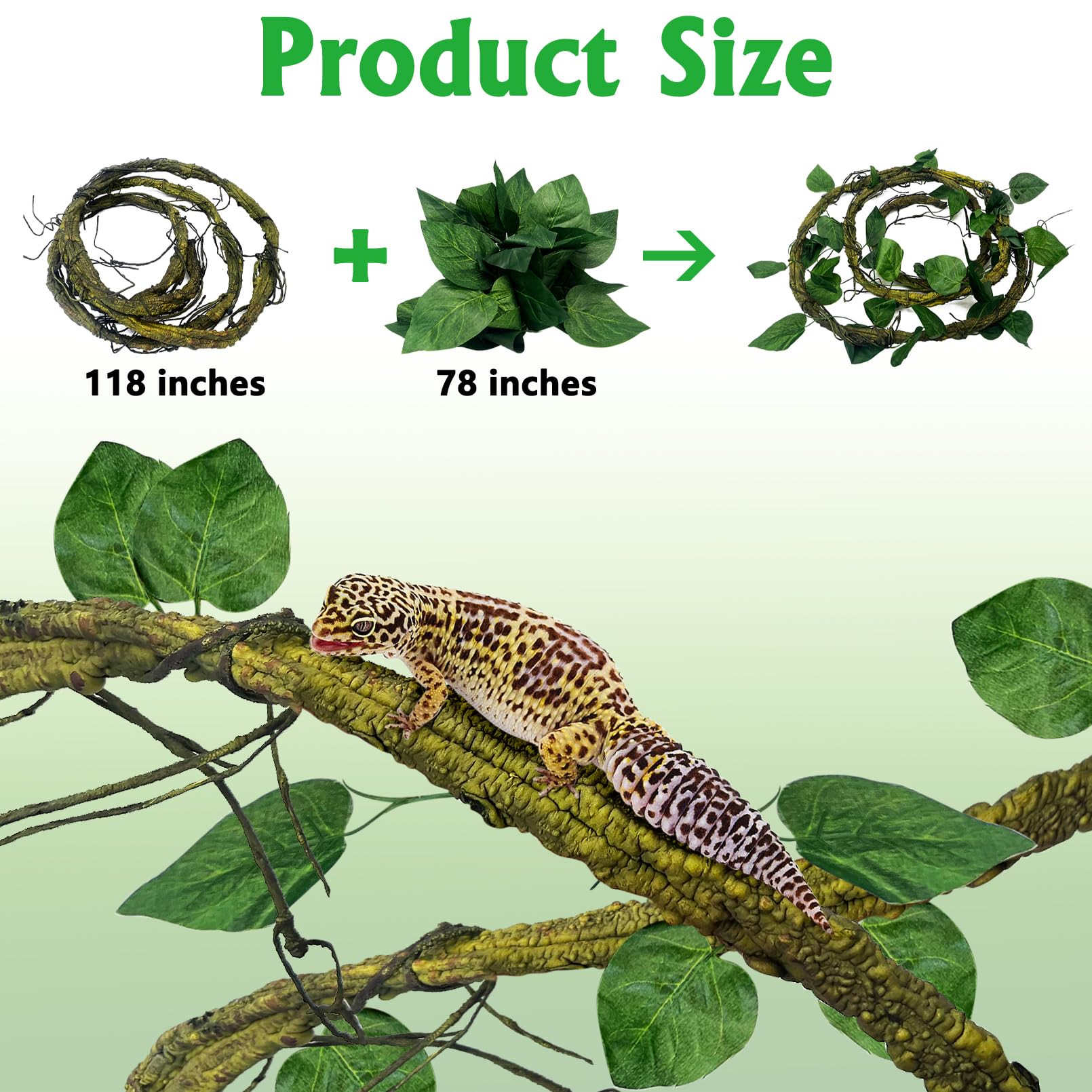 VCEPJH Große Reptilien-Reben, dicke Terrarienpflanzen, 300 cm lang, flexibel, Kletterzweig, Schlangenbecken, Aquarium, Zubehör, Grünpflanzen, Lebensraum, Dekoration für Bartagamäleon, Gecko, Frosch