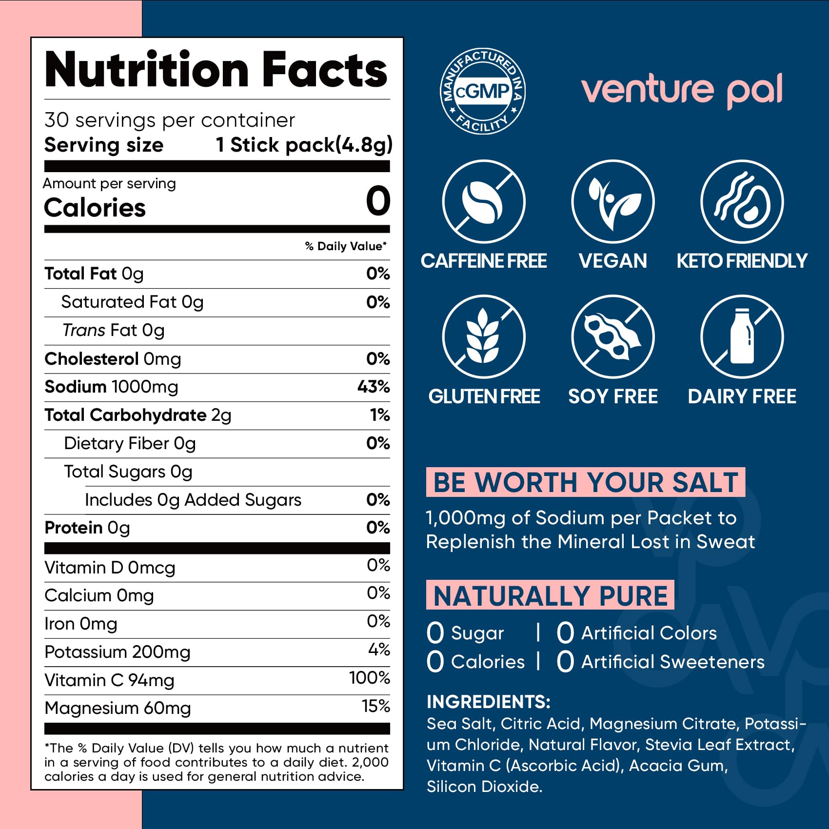 Venture Pal High Sodium Sugar Free Electrolytes Powder Packet, 30 Sticks — Amazon image 10
