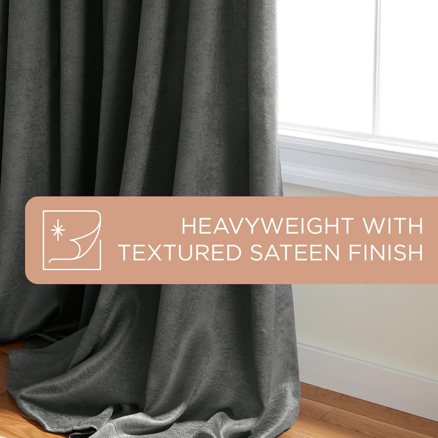 Charcoal Polyester Room-Darkening Grommet Window Panel Pair