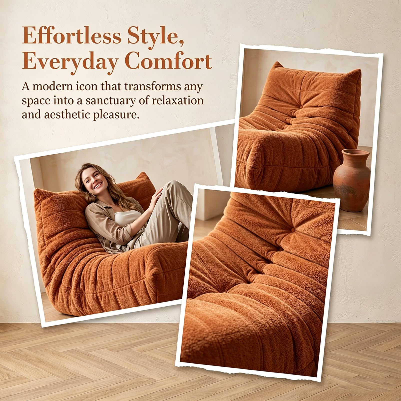 Fauteuil Togo, Fauteuil Poire d'angle, Canapé d'angle Confortable, Lounge Ergonomique en Mousse, pour Salon, Chambre, dortoir, Salon, Bureau
