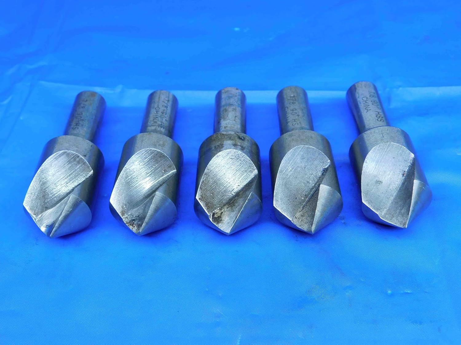 M & J Tooling LLC 5 PCS LOT of HSS 7/8 Diameter 90 Degree COUNTERSINKS 1/2 Shanks Single Flute - BR4225BI3