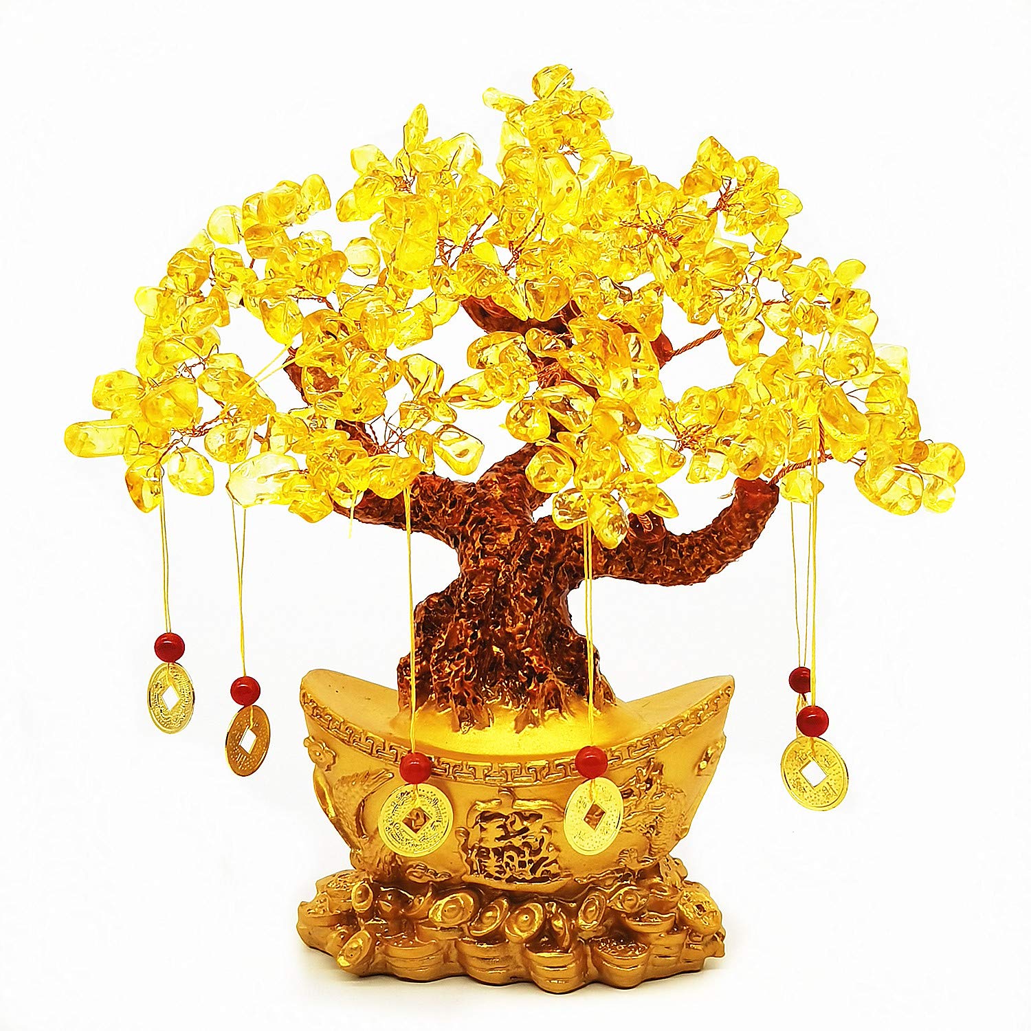 Colorsheng Feng Shui Yellow Quartz Crystal Tree, Bonsai Style Money Trees Decoration for Luck and Wealth (Yuan Bao)