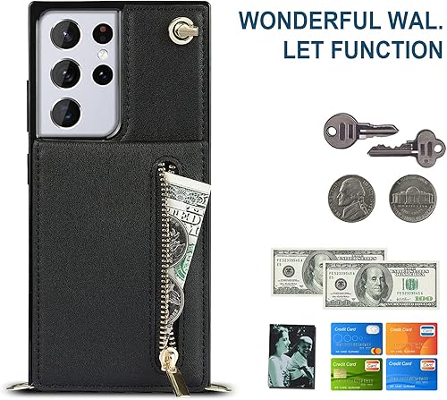 Miniatura 5 de Newgoodcase Funda compatible con Samsung Galaxy S21 Ultra de 6.8 pulgadas, bolso de bolsillo, correa de hombro, elegante funda protectora
