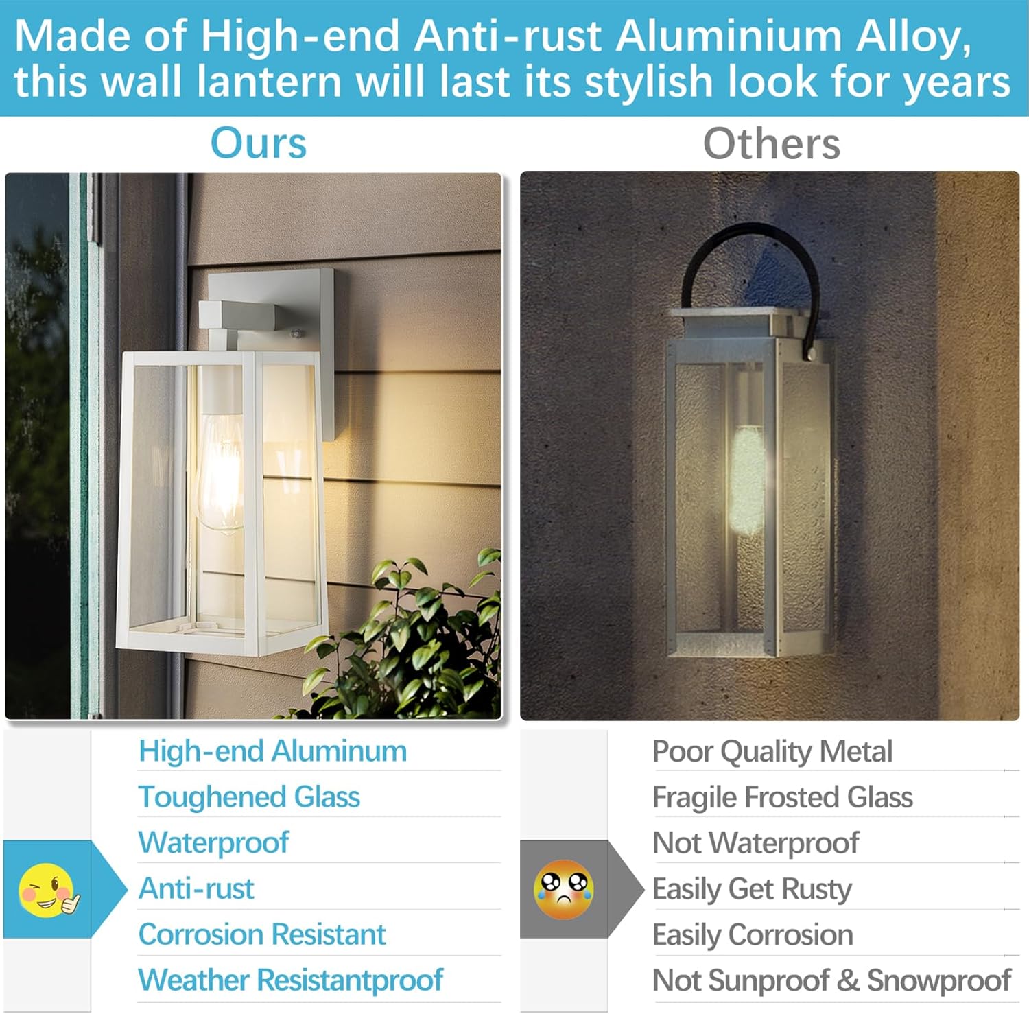 MAXvolador Outdoor Wall Lantern, Exterior Waterproof Wall Sconce Light Fixture, White Anti-Rust MountLights Clear Glass, E26 Porch Patio Lighting
