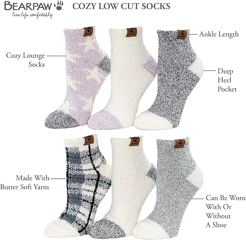 Miniatura 5 de BEARPAW Paquete de 6 pares de calcetines de descanso acogedores súper suaves y cálidos para mujer, varios colores, estampados en el tobillo y