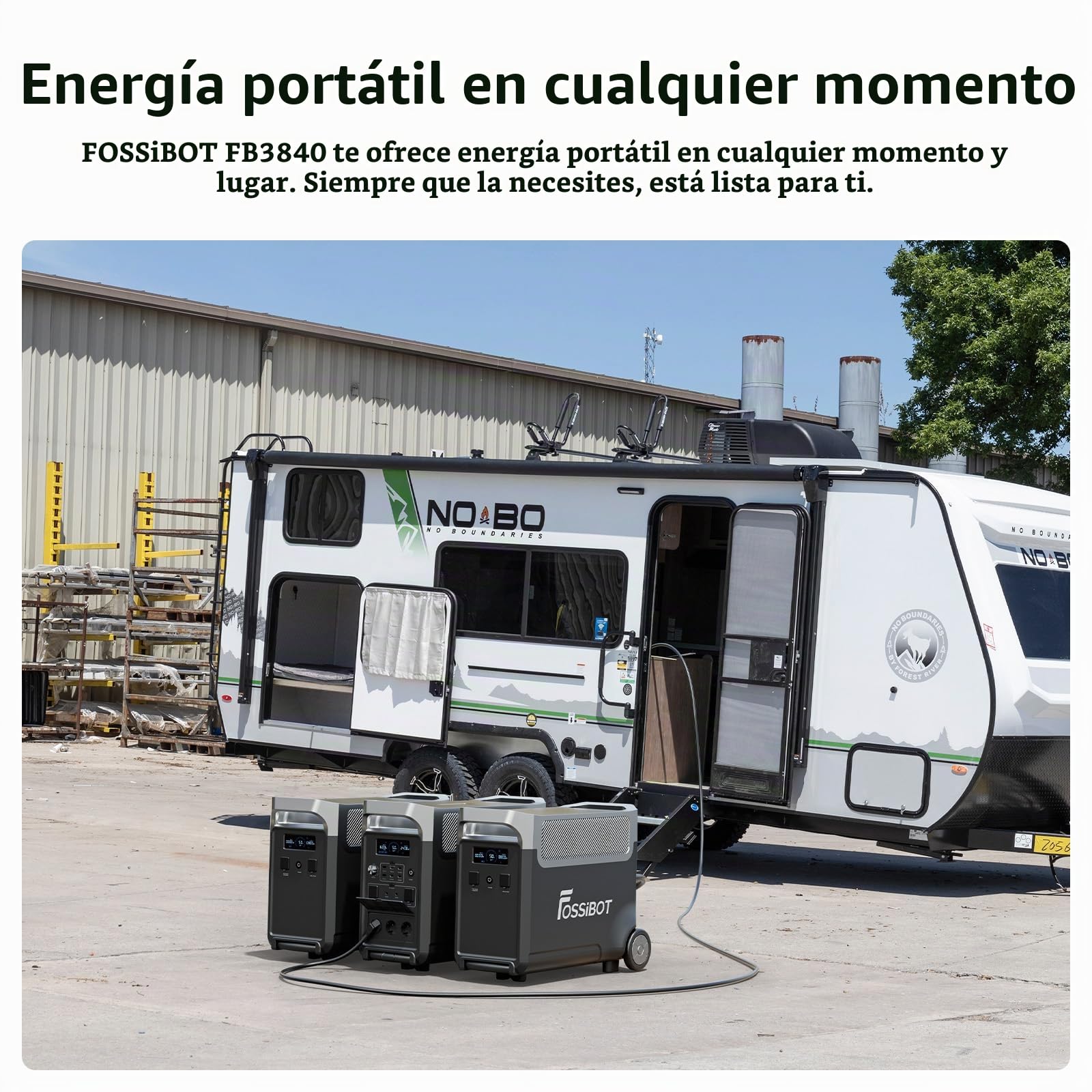 FOSSIBOT F3600 Pro - Central eléctrica doméstica de 7,68 kWh/3600 W con1 batería de respaldo FB3840, generador solar portátil con asa y ruedas para el hogar, la autocaravana y emergencias.