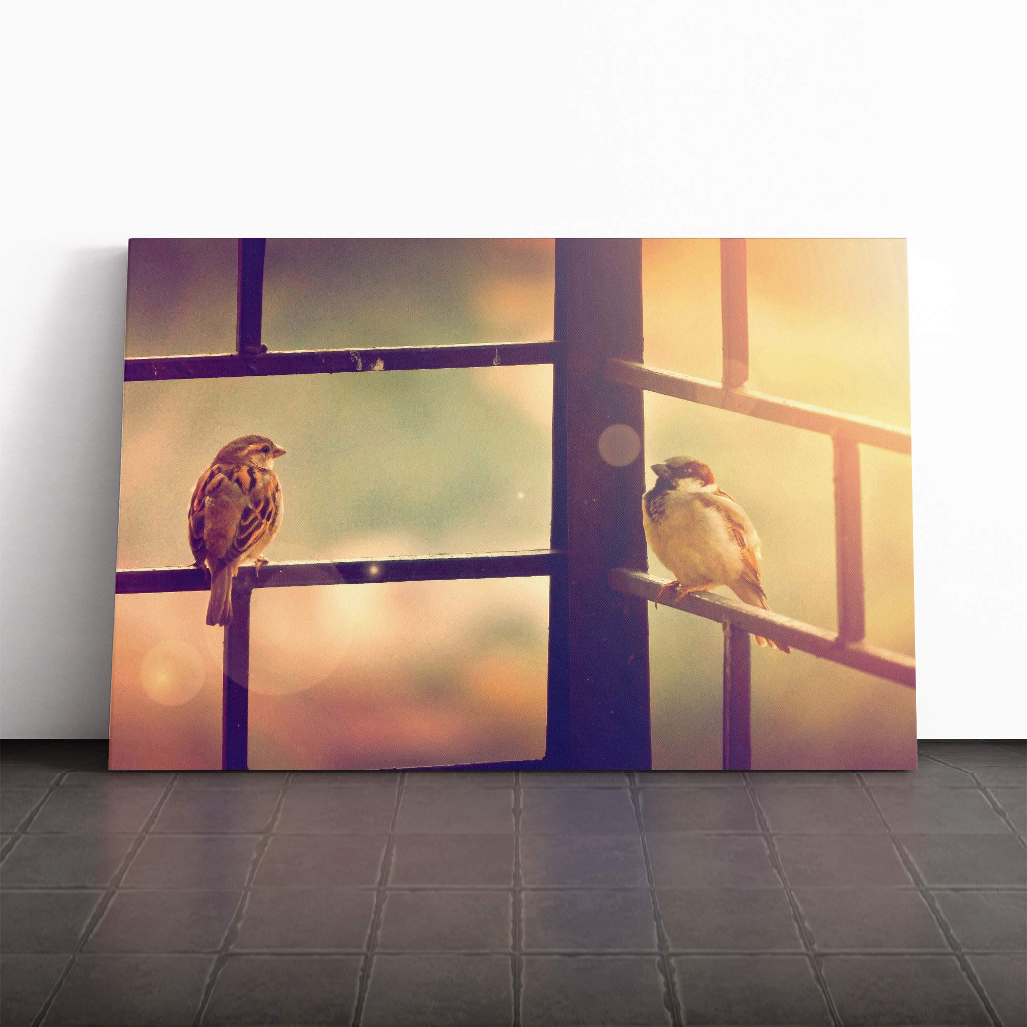 Two Birds Canvas Print | Gallery Wrapped 30mm Frame Wall Art | 24x16 inches | Ready to Hang | Modern Bird Picture | Living Room Bedroom Lounge Office