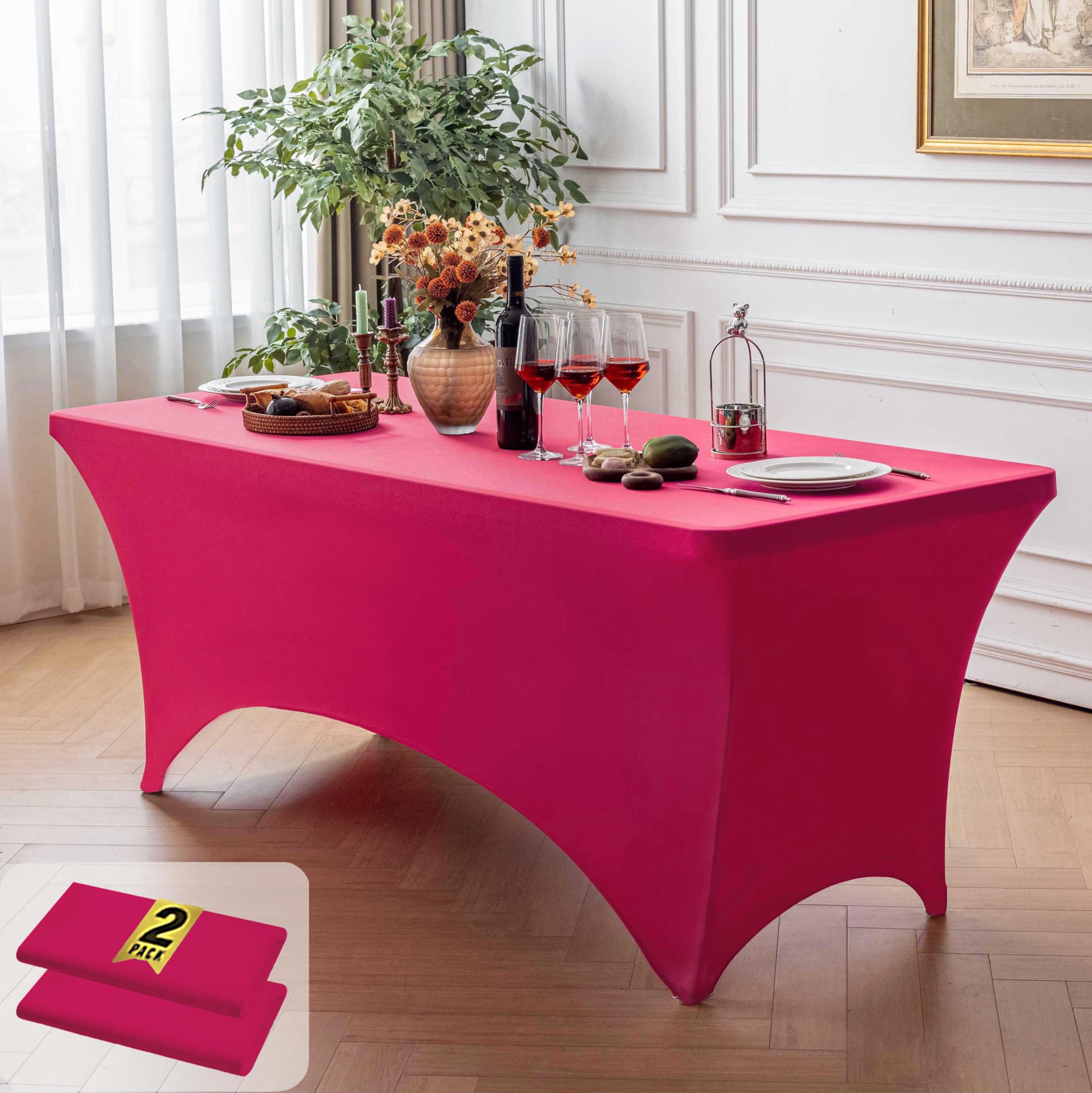 FOLINS&amp;HOME 2 Pack Fuchsia 4ft Fitted Spandex Water Resistant Tablecloth
