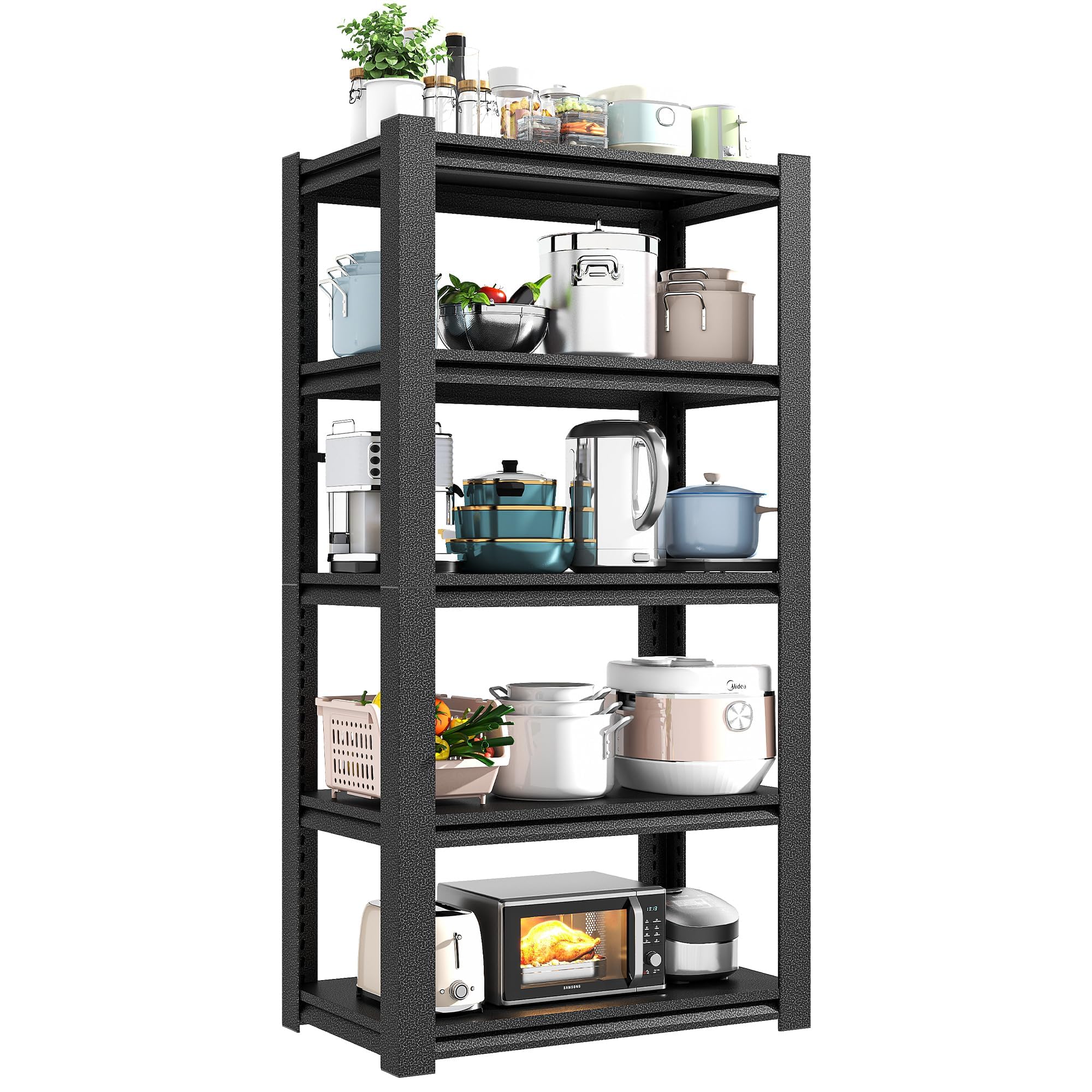 72" H Metal Storage Shelving, 2500LBS Heavy Duty Shelves Unit, Adjustable 5 Tier Storage Rack, Industrial Utility Shelf for Garage, Warehouse, Bedroom, Kitchen,16" D×36“W×72”H, BlackRecycled Claim Standard 100
