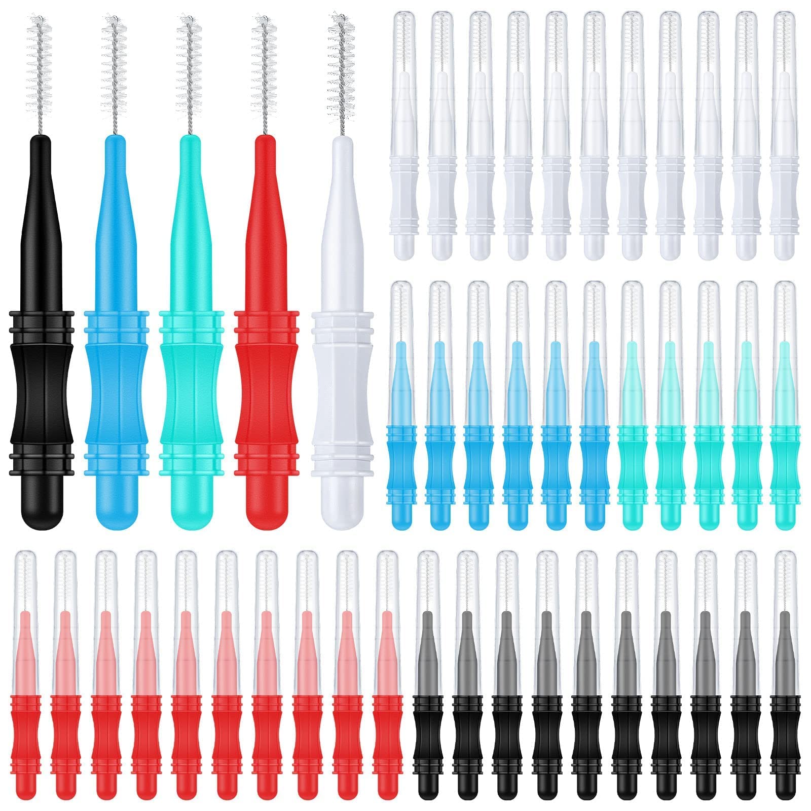 GNAFOTU 40Pcs Micro Eyebrow Brush with Cap Brow Lamination Brush Eyelash Brow Brush Lash Filler Eyebrow Lash Lift Tool for Eyebrows and Eyelashes Extensions Green, Blue,White, Red)