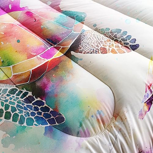 Miniatura 5 de CVHOUSE Juego de edredón de tortuga marina, tamaño individual, juego de ropa de cama de tortuga oceánica para niños, juego de edredón de tortuga