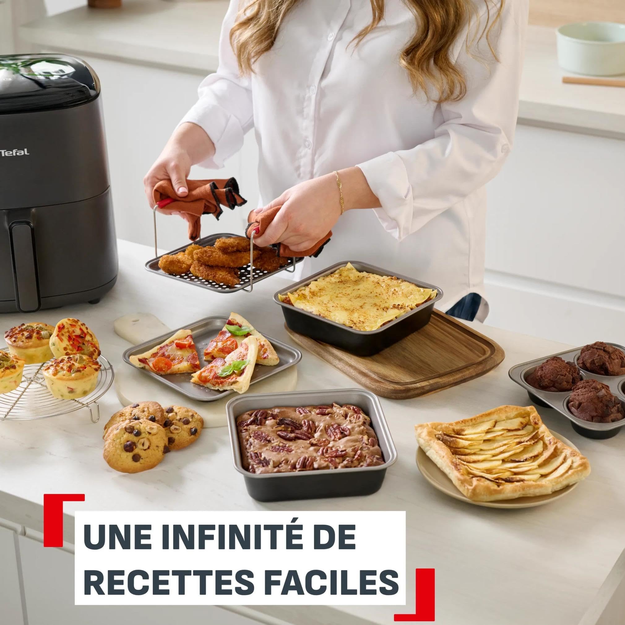 Tefal Dail’Easy, Kit de 6 accessoires de cuisson pour air fryer, Poignées ergonomiques, 5 moules, Revêtement antiadhésif, J701S644