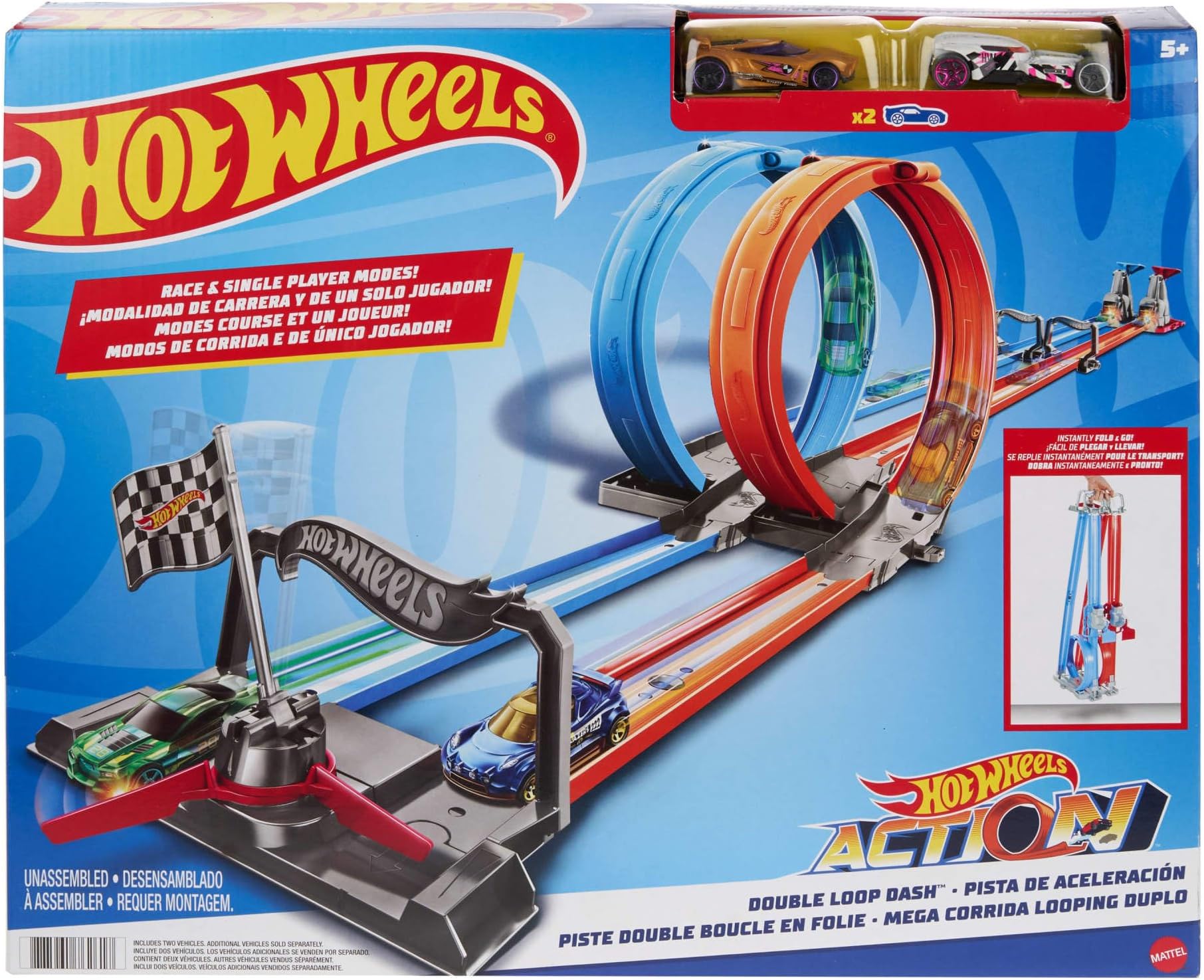 Double Loop Dash and 2 1:64 Scale Toy Cars Ages 5 to 10