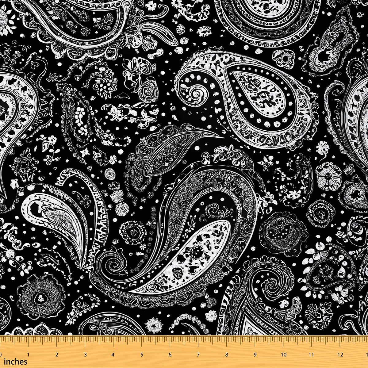 Paisley Fabric by The Yard - Upholstery Fabric with Boho Chic Mandala Flower Pattern, Indoors / Outdoors - Waterproof, Black White, 2 Yards