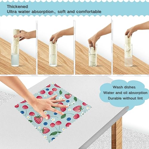 Miniatura 4 de Fruits Strawberry Cherry Quality Decorative Towels for Drying Dishes Quick Dry Set of 6 Flour Sack Kitchen Towels for Countertop Table