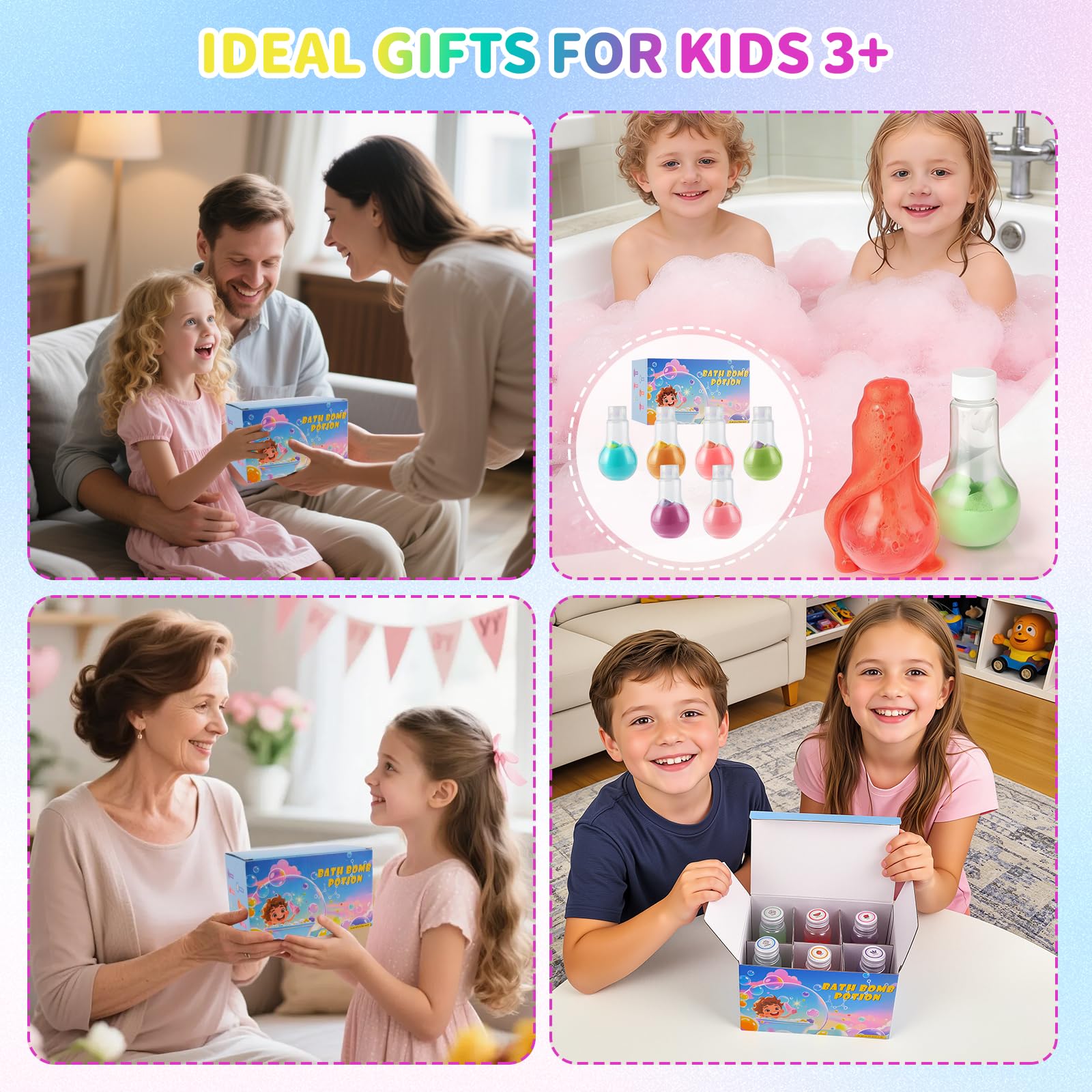 Bombes de Bain pour Enfants, Kit de Bombes de Bain Magic Potion Bottle, Bombes de Bain Moussantes Naturelles et Biologiques, Cadeau d'anniversaire et de Noël pour Filles et Garçons