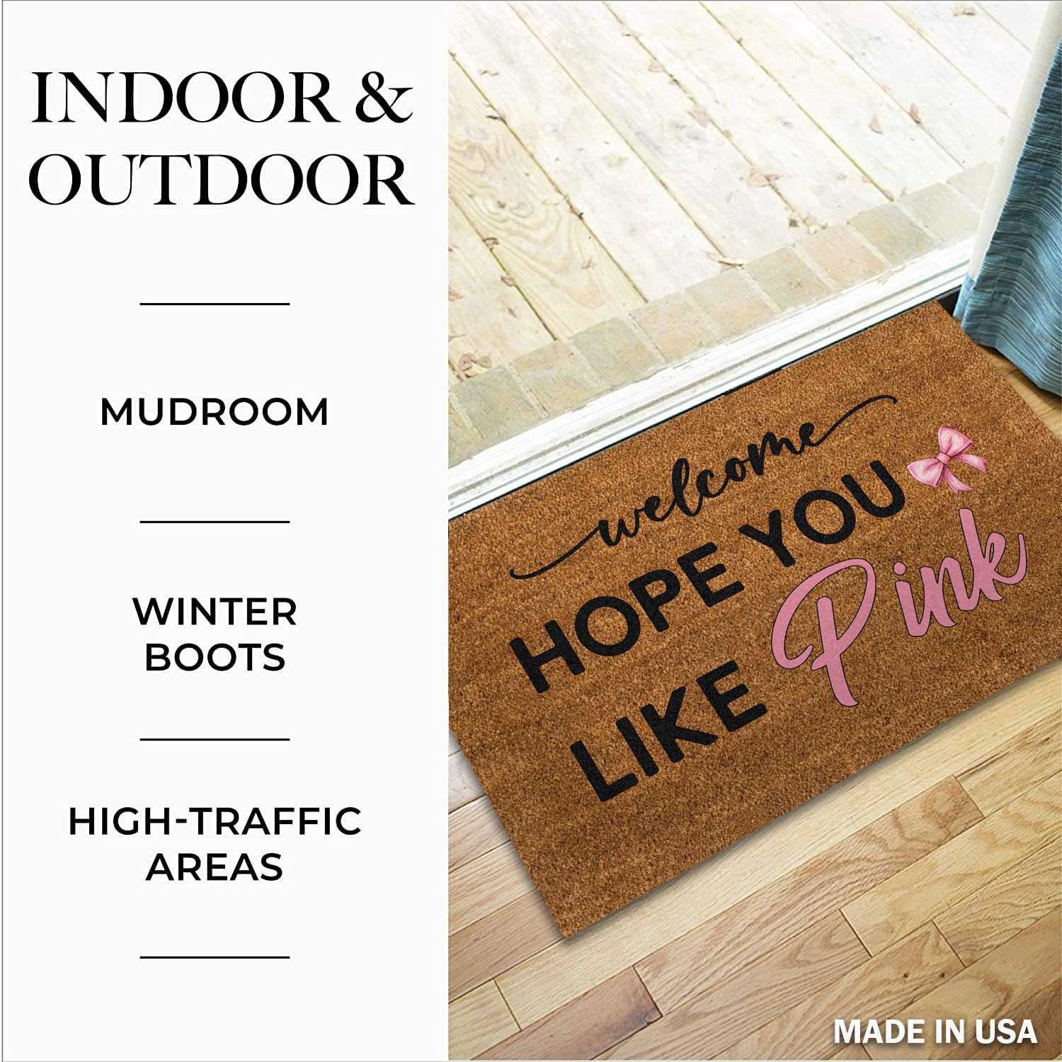 Hope You Like Pink Mat, Welcome Pink Bow Doormat, Watercolor Pinky Bow Welcome Doormat, Pink Bow Ribbon Coquette Doormat Gift, Entrance Doormat Home Porch Decor Entry Floor Mats Nonslip Washable Rug
