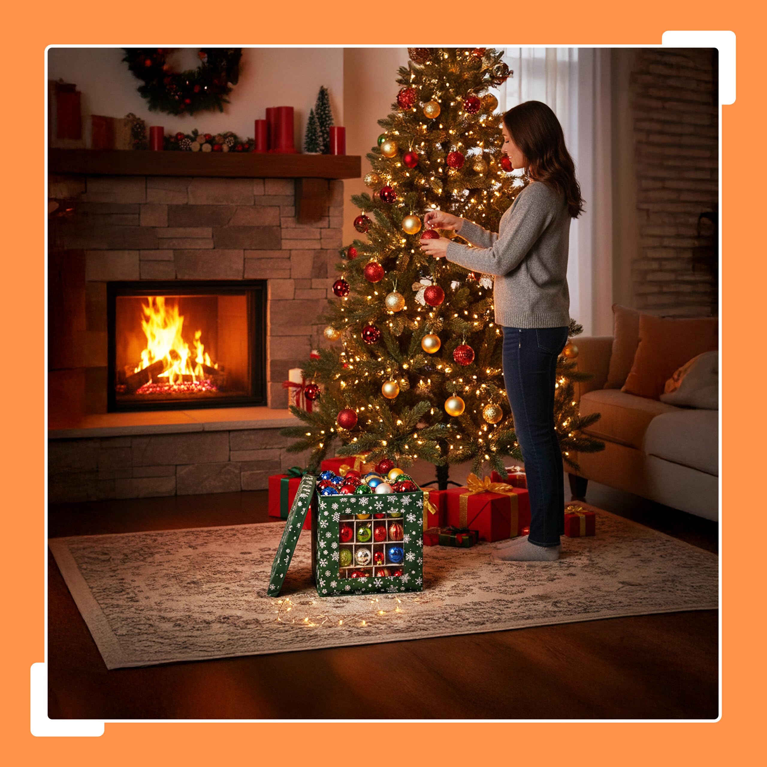 Relaxdays Scatole Porta Palline di Natale, Set 3 pz, TNT e Cartone, Verde, 33x33x33 cm
