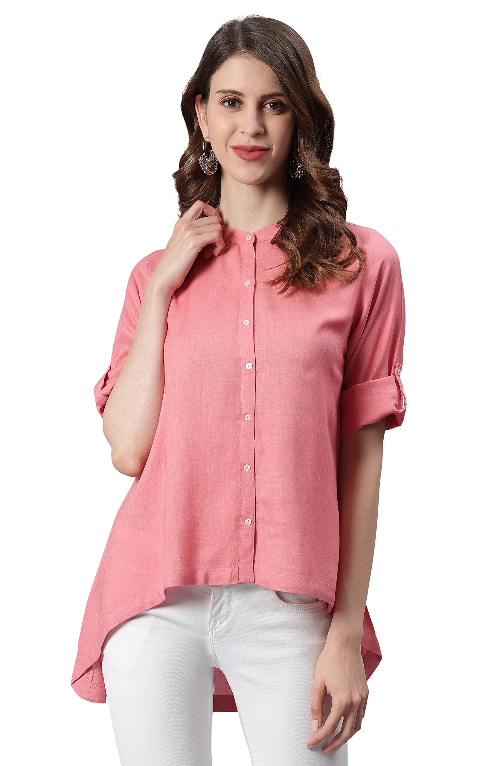 JanasyaIndian Women's Pink Rayon Tunic for Women