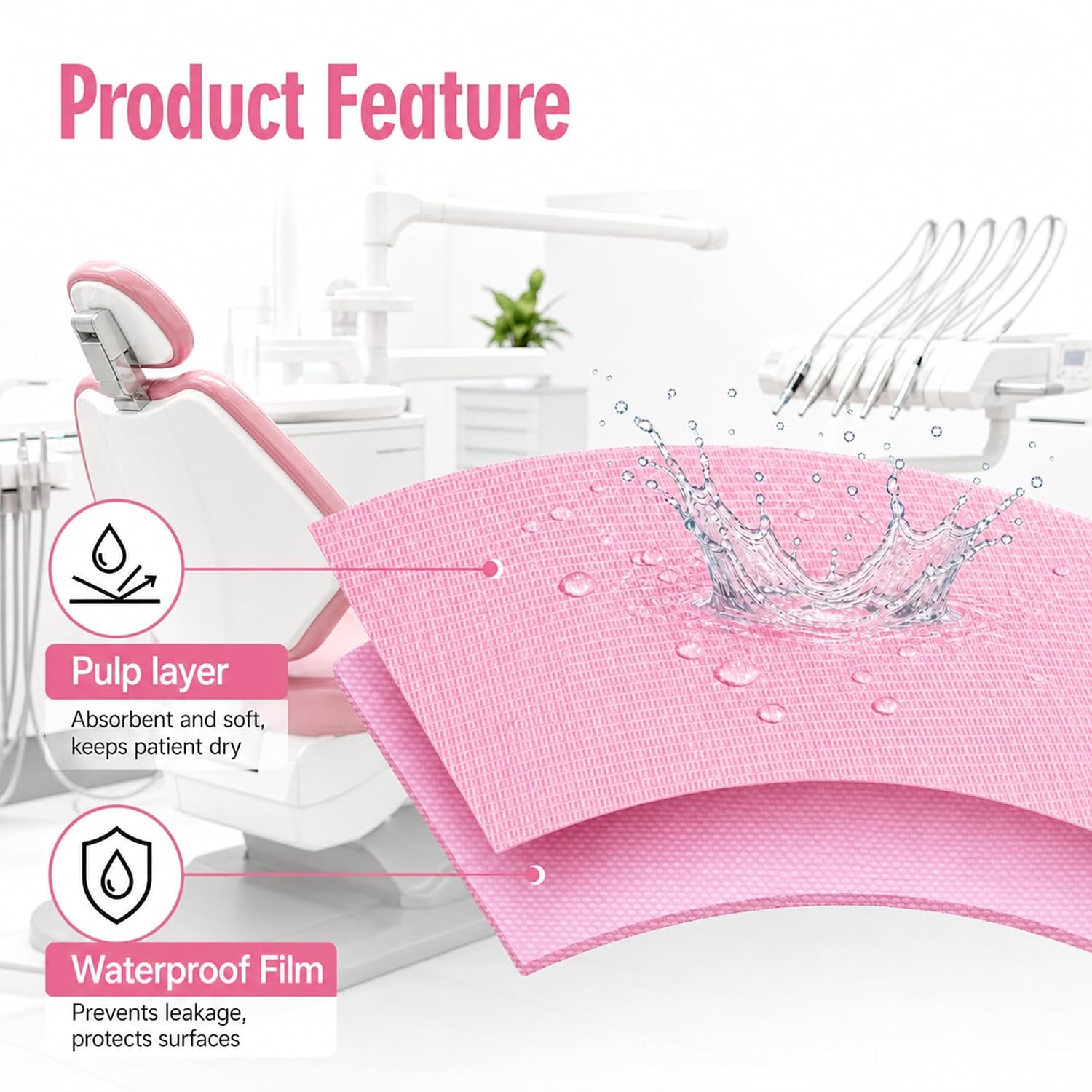 20 Pack Disposable Dental Bibs, 13x18 Inch Waterproof Bibs for Nail, Tattoo, Pink, 20