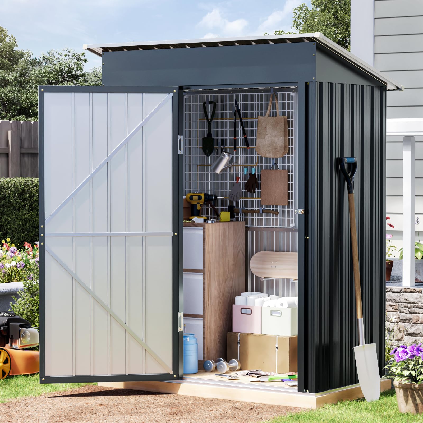 3 x 5 FT Metal Storage Shed for Backyard, Nightblue