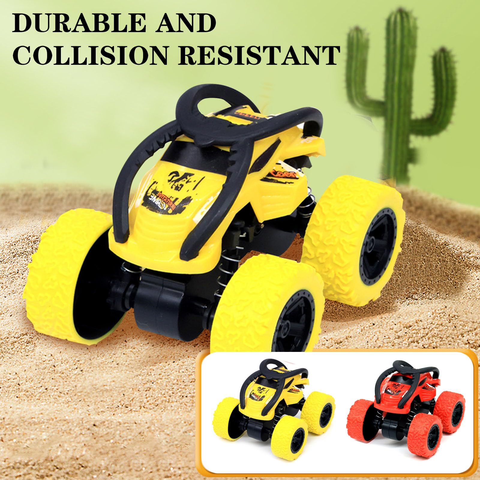 SSKHE 2 Pezzi Monster Truck 360 gradi rotante bambini auto giocattolo inerzia auto da corsa per 3 4 5 6 anni bambini rosso e giallo auto giocattolo