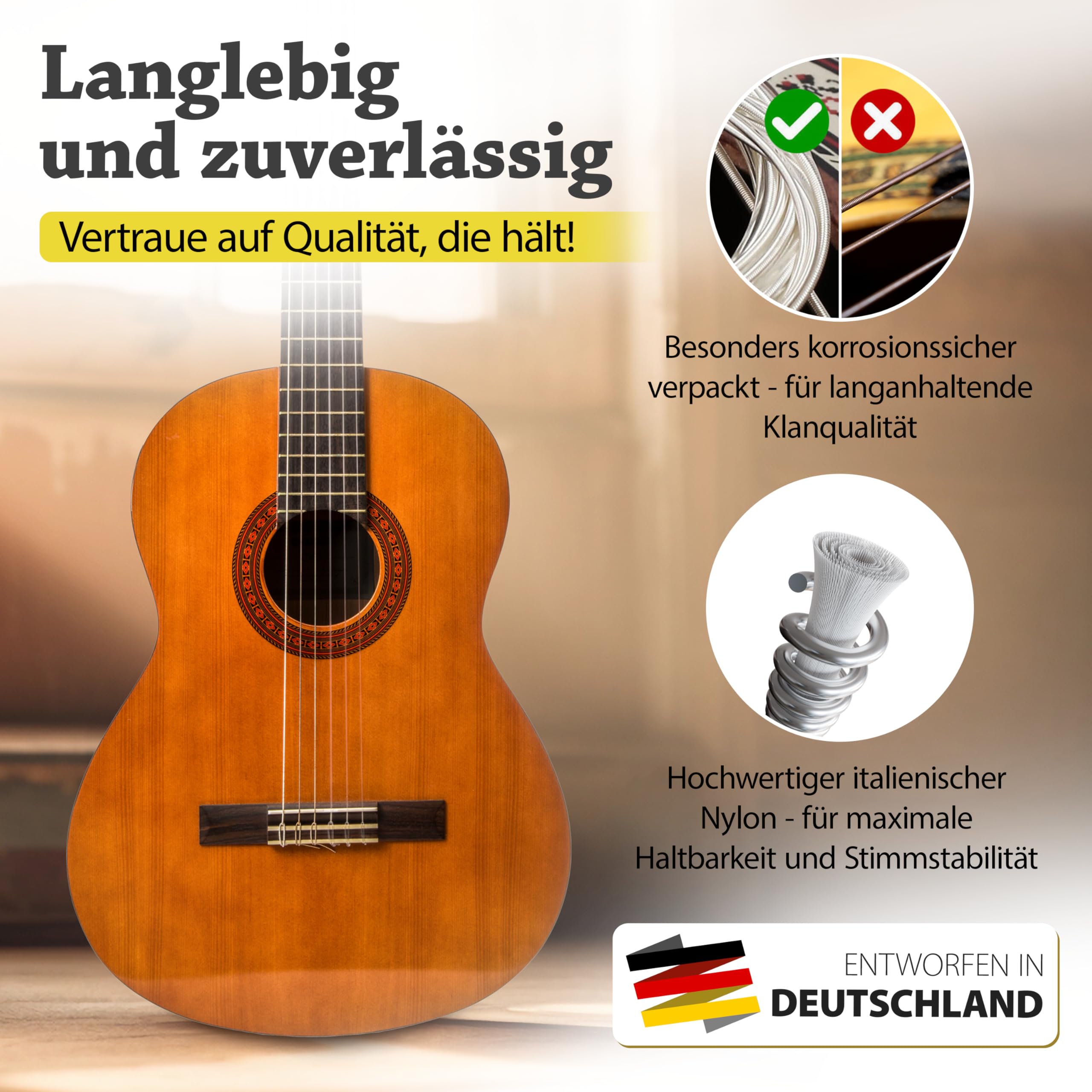 6 X Klassische Nylon-Gitarrensaiten 1. - 6. .028-.043 Saiten Für