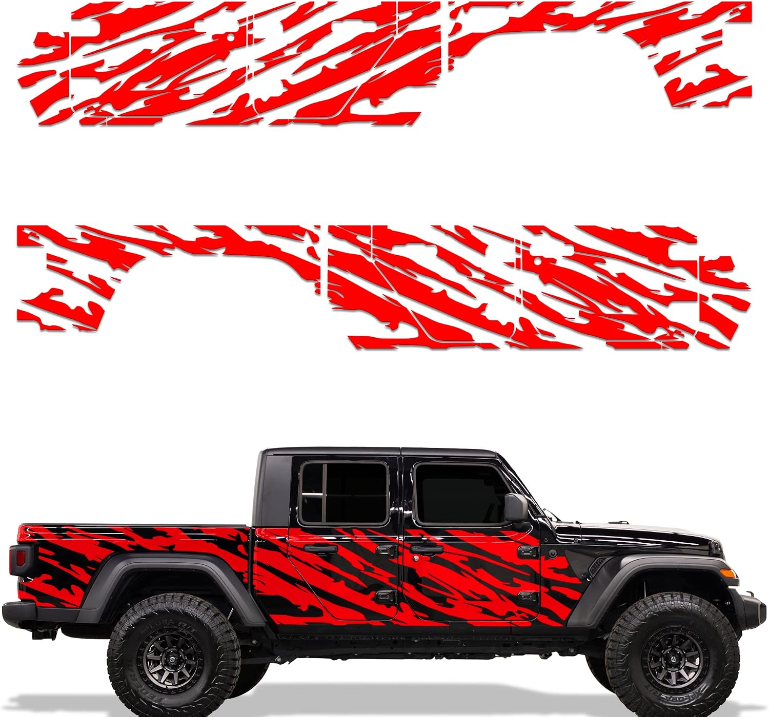 Side Graphics Kit Vinyl Decal Wrap Compatible with Jeep Gladiator 2019-2021 - Wavy Red