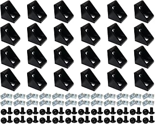 QIJINTRID 24 Sets Black 2020 Series Aluminum Extrusion Profile Connector Set,24 pcs Corner Brackets,with 48 pcs T-Nuts and Hex Screw Bolt for 6mm 20S T Slot Aluminum Profile Accessories