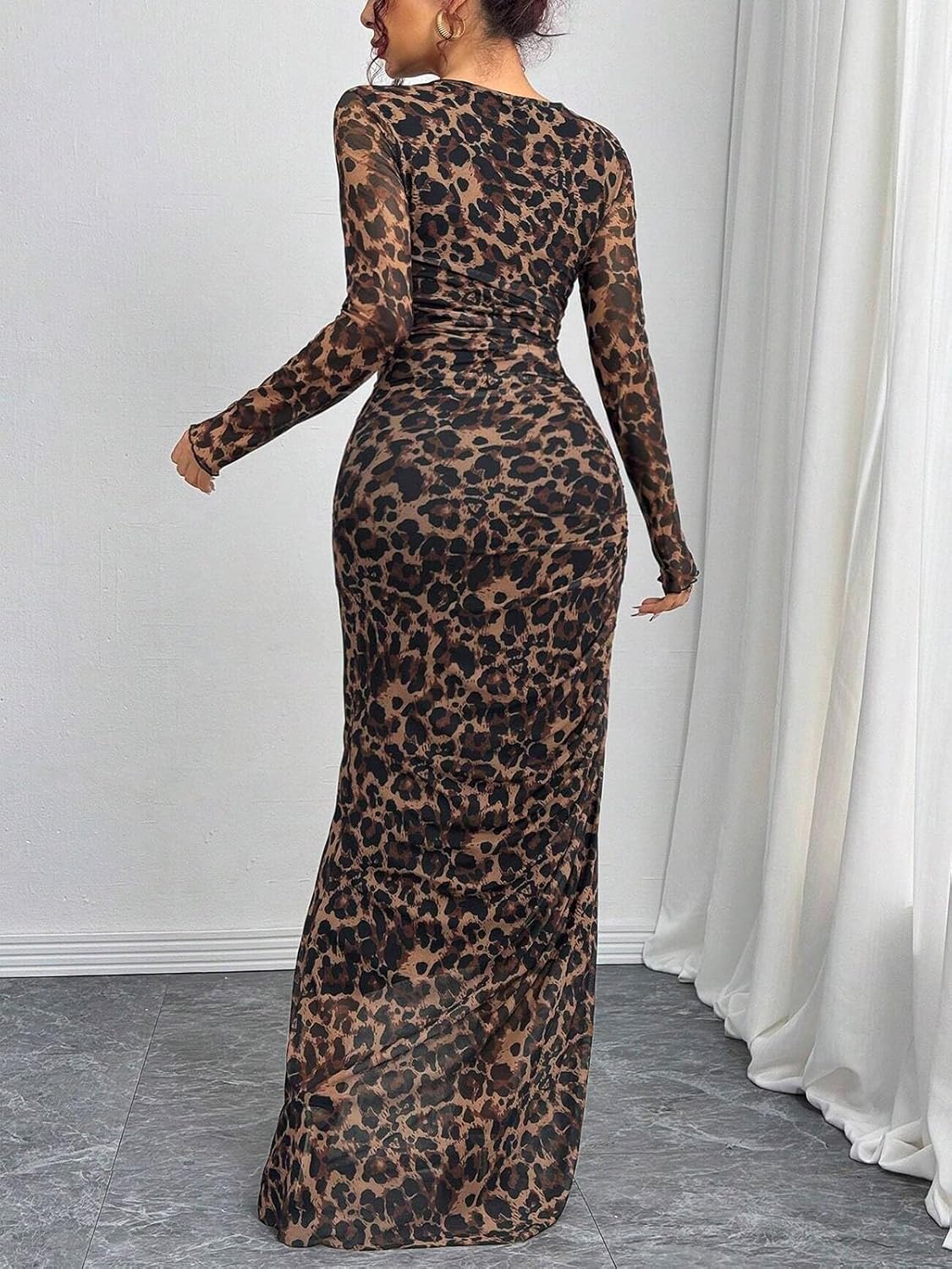 Women's Tie Dye Long Sleeve Maxi Dress Bodycon Ruched Night Out Formal Cocktail Long Dress for Wedding Guest Party - Image 2