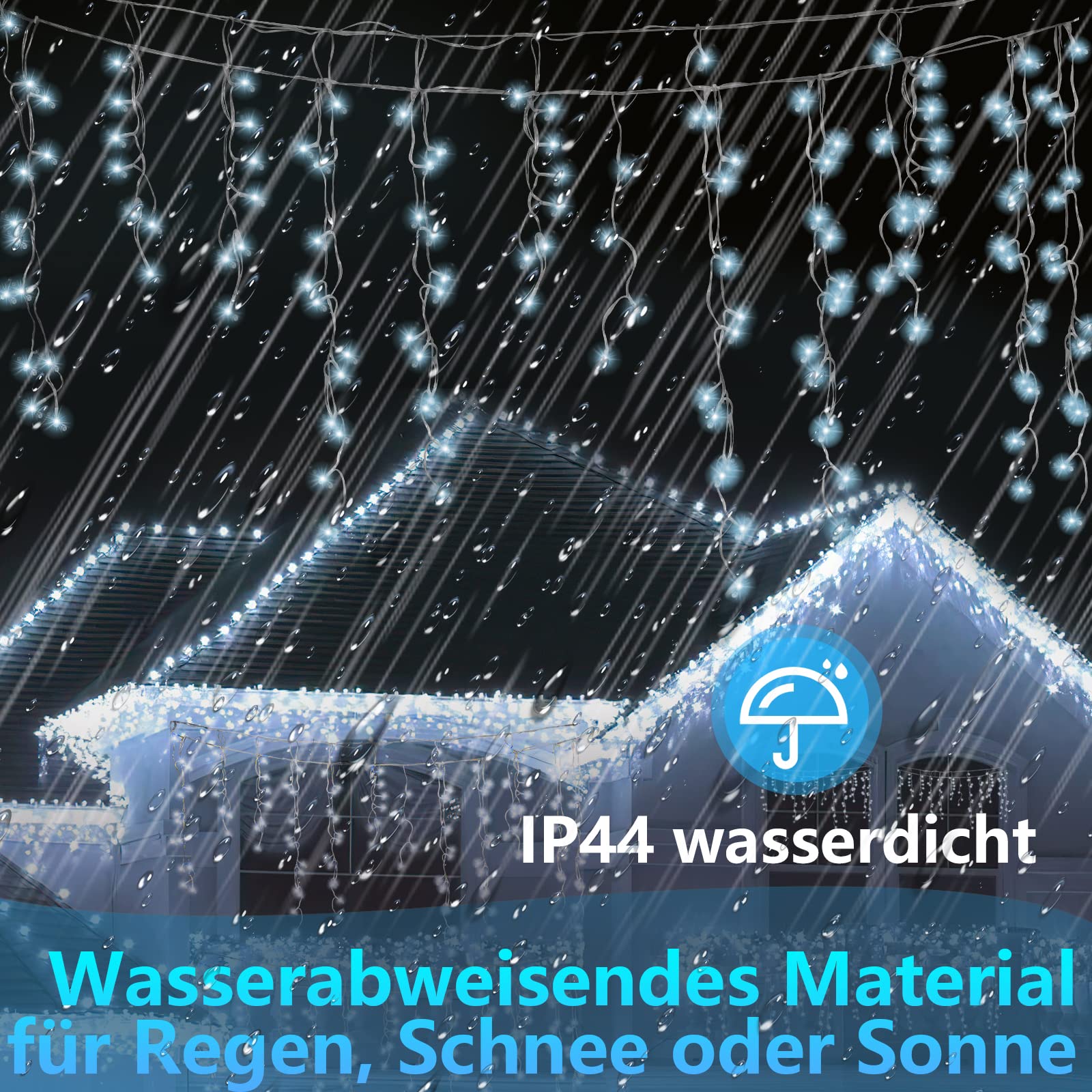 Eisregen Lichterkette Außen 600 LED 15m, LED Lichtervorhang mit 8 Beleuchtungsmodi, IP44 wasserdicht für Innenausstattung Außenbereich Schlafzimmer Hochzeit Weihnachten Party, Kaltweiß