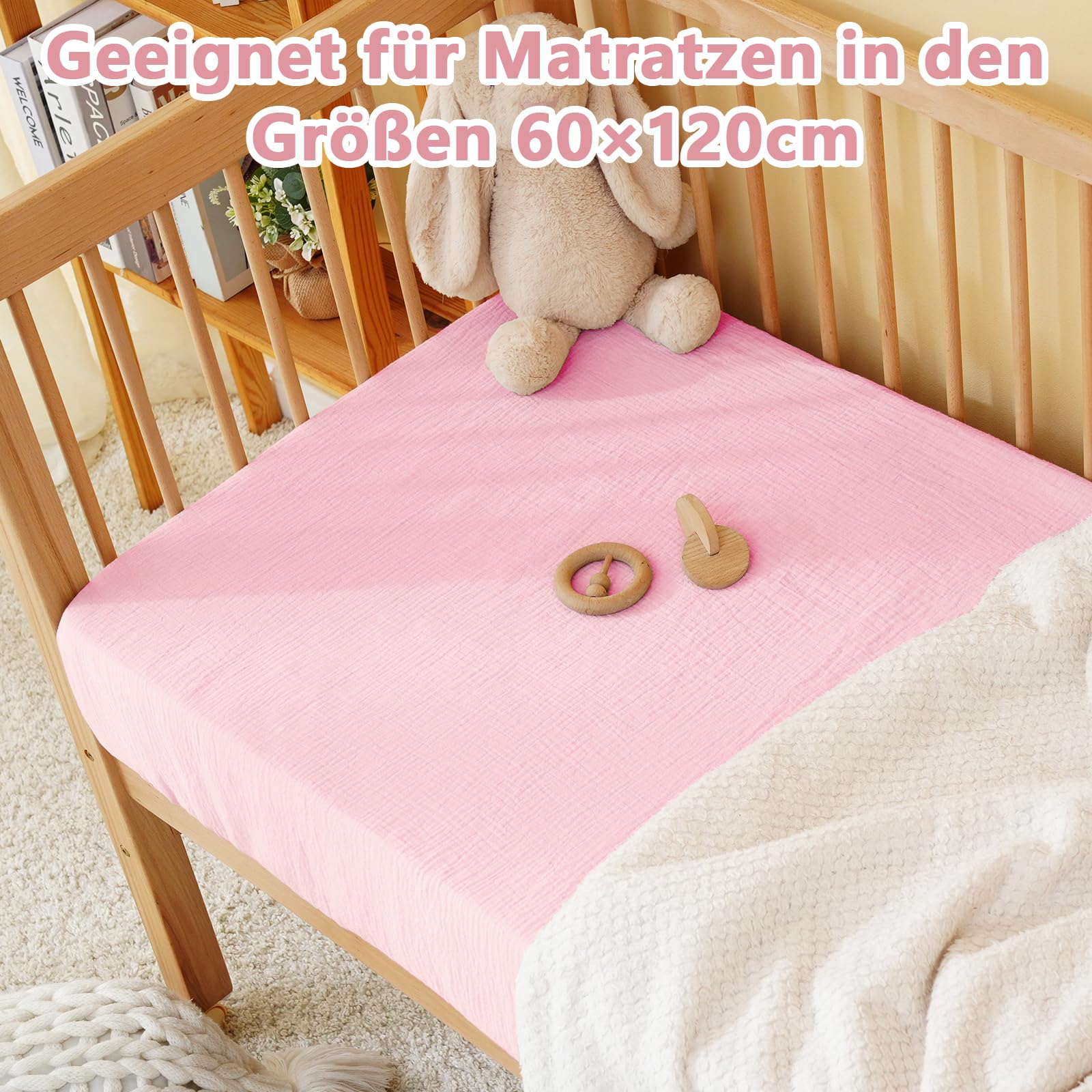Prześcieradło z gumką do łóżeczka dziecięcego 60 x 120 cm – 100% bawełna, muślinowe prześcieradło z gumką dookoła, miękkie i oddychające prześcieradło do łóżeczka dziecięcego, do łóżeczka dziecięcego