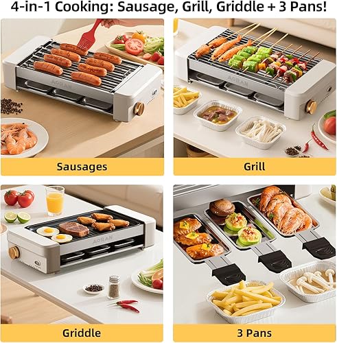 Miniatura 3 de AORAN - Parrilla eléctrica para interiores sin humo, parrilla de encimera de 800 W con platos de cocina antiadherentes extraíbles y estante para