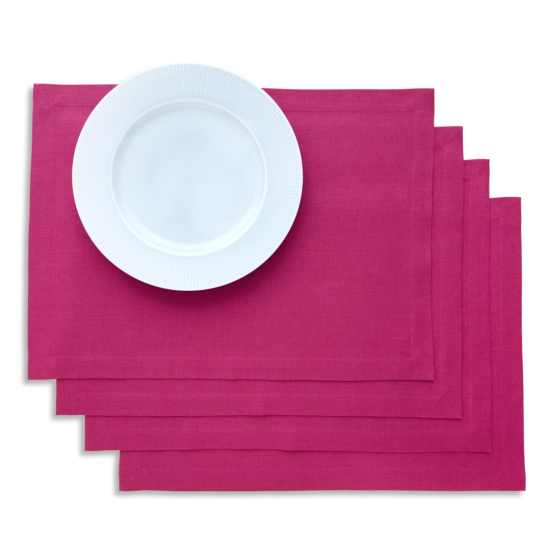 Solino Home Linen Placemats Set of 4 - Festive Fuchsia Placemats 14 x 19 Inch - 100% Pure Linen Table Place Mats - Diana Medium Weight