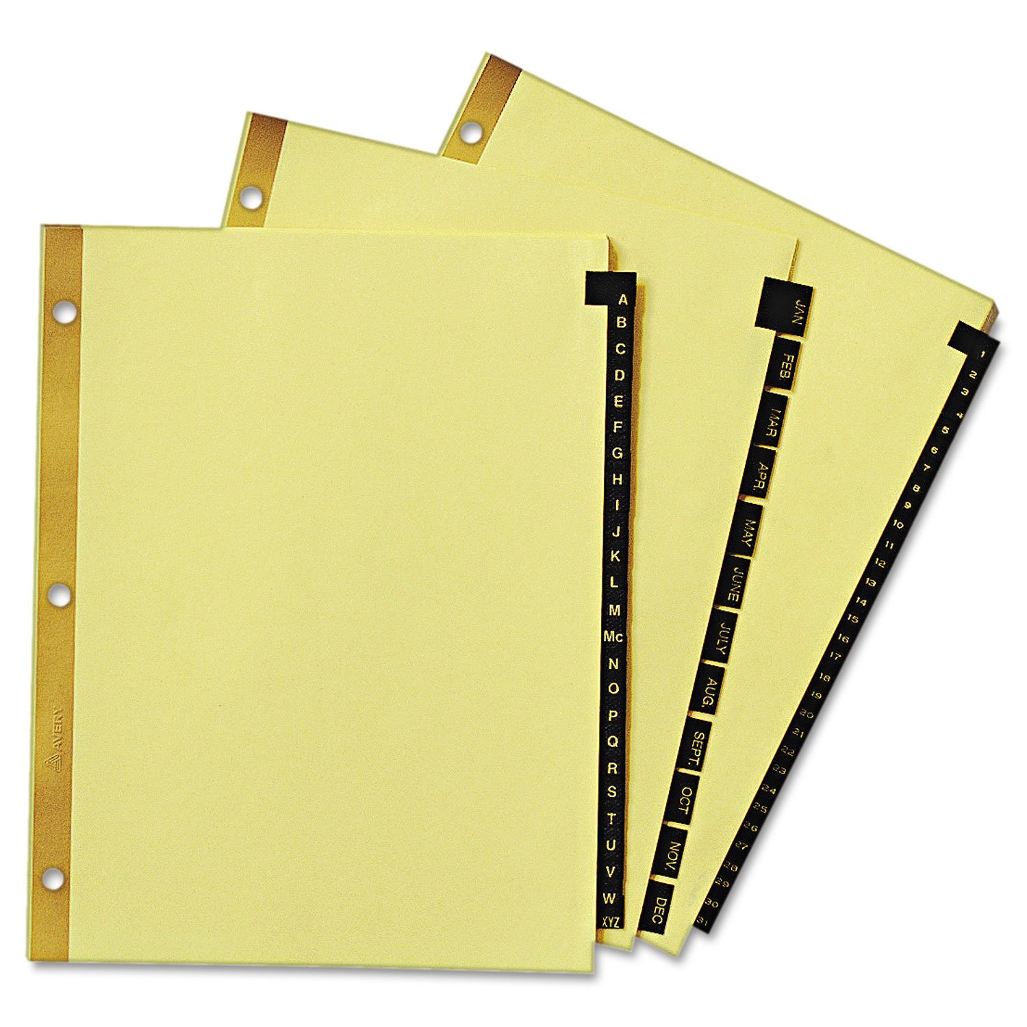 Avery 11350 Black Lthr Tab Dividers,3-HP, A-Z, 8-1/2-Inch x11-Inch, 26 Tabs, Buff - Image 2