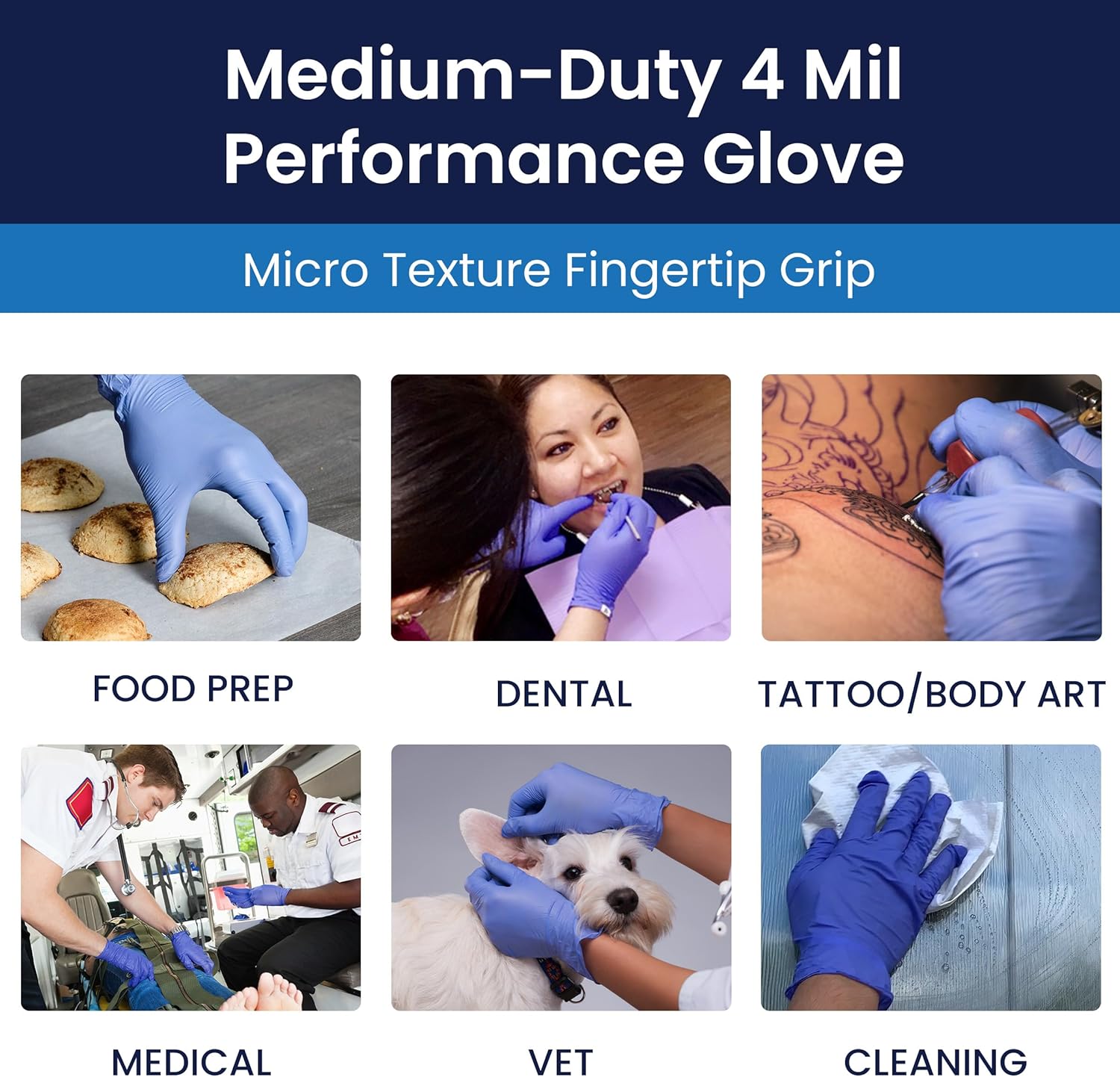 Adenna PCS776 Precision 4 mil Powder-Free Nitrile Exam Gloves, Medical Grade, Blue-Violet, Large, Box of 100