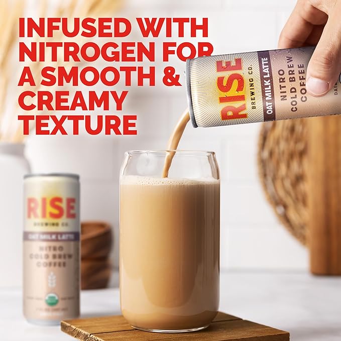Moreover, this nitro cold brew latte embraces an organic and non-GMO approach, appealing to consumers who seek out natural and wholesome products. By utilizing organic ingredients and steering clear of genetically modified organisms, RISE Brewing Co. champions sustainability and environmentally-friendly practices throughout their production process.