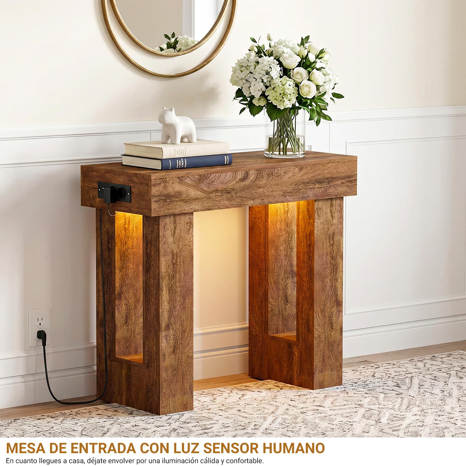 Homieasy Mesa Consola Recibidor con Enchufes USB Y Luz Sensor