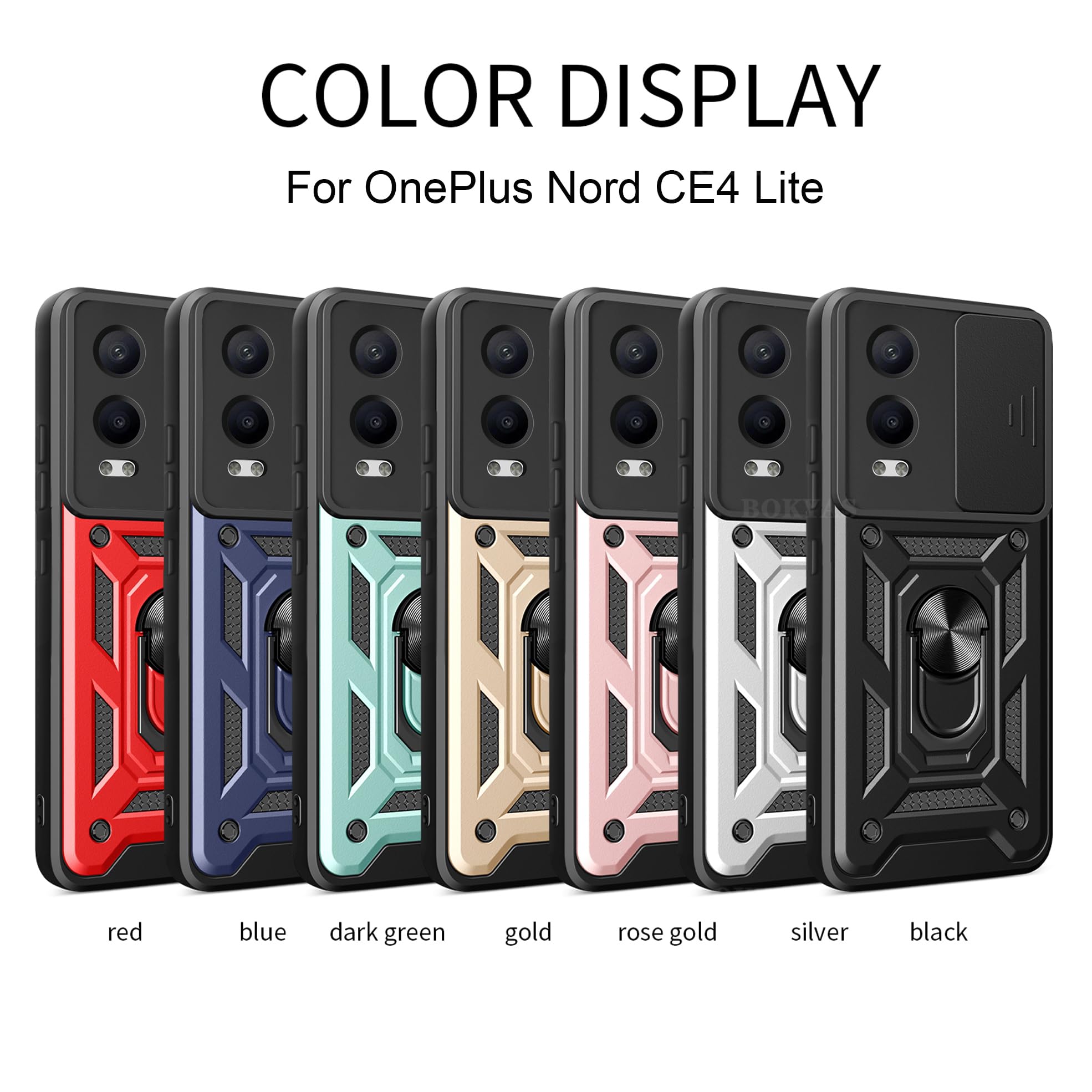 carinacoco Custodia per OnePlus Nord CE4 Lite 5G, con custodia per fotocamera scorrevole+supporto ad anello rotante+porta carte rimovibile, morbido TPU + PC rigido antigraffio antiurto robusta