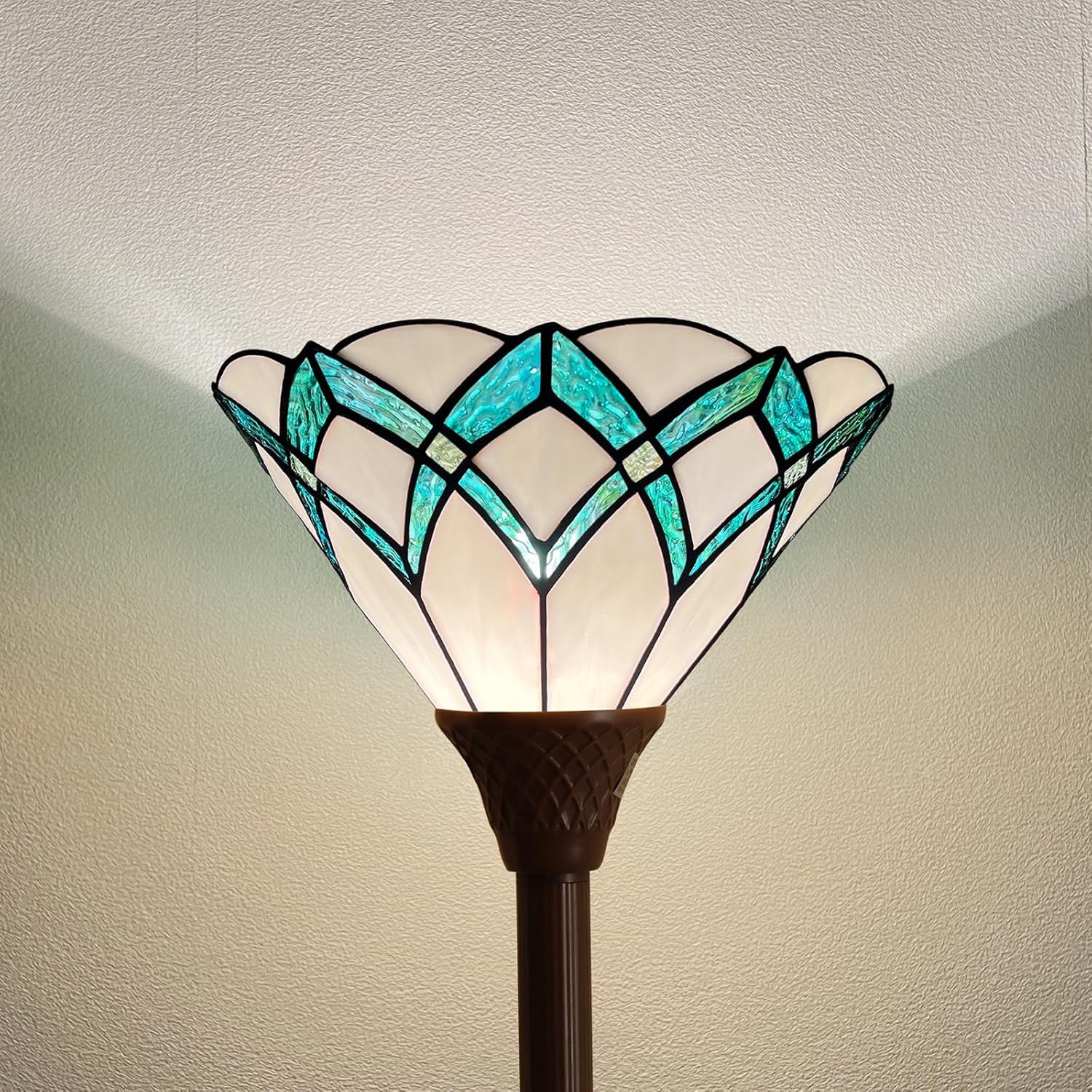 Capulina Tiffany Lamp Stained Glass Torchiere Floor Lamp 70 Inches Tall Dark Bronze Pole Green Romantic Tiffany Style Torch Standing Lamp for Living Room Bedroom Home Office